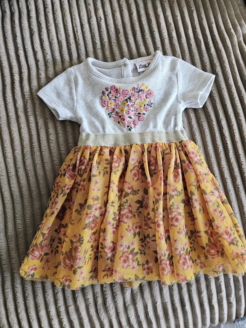 White & Yellow Floral Heart Dress for Girls